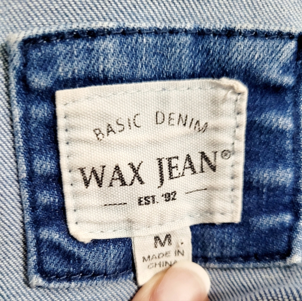 Wax Jean Trucker Denim Jacket Womens Size Medium Stretch Cropped Medium Wash - Picture 9 of 12